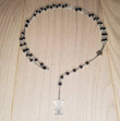 Lucifer's Fancy Print, Black Glass Rosary Pendant Necklace,Sacred Death Rose,Gift For Her