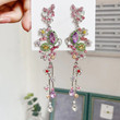 Silver Color Luxury Flower Butterfly Crystal Long Dangle Earrings For Women Elegant Party Jewelry,Fairy Cottagecore Jewelry Accessories