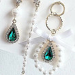 Elegant Waterdrop Green Crystal Pearl Circle Bowknot Drop Earrings Asymmetric Oorbellen Jewelry,Fairy Cottagecore Jewelry Accessories