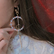 Elegant Asymmetric Circle Crystal Drop Earrings For Women Girls Long Rhinestone Tassel Jewelry Gifts,Fairy Cottagecore Jewelry Accessories