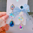 Blue Sweet Asymmetric Yarn Bowknot Elegant Crystal Drop Earrings For Women Holiday Party Jewelry Gifts/Bestie Gifts/Fairy jewelry/BFF Gifts