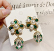 Vintage Fashion Green Crystal Flower Drop Earrings Elegant Pearl Oorbellen Party Jewelry/Bestie Gifts/Fairy jewelry/BFF Gifts