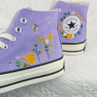 Custom Converse Embroidered Snail and sweet Flowers Floral/ Embroidery Wedding Shoes/ Embroidered Flowers Converse/ Converse Custom Sun Flower Embroidery/ Converse Custom Chuck Taylor 70 embroidered flowers