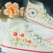 Converse Logo Embroidery / Embroidery Wedding Shoes/ Embroidered Flowers Converse/ Converse Custom Sun Flower Embroidery/ Converse Custom Chuck Taylor 70 embroidered f