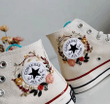 Converse Chuck Taylor 1970s custom floral embroidery/ Mushroom Converse Shoes/ Converse Custom