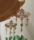Moth Butterfly Moon Star Earrings, Peridot Gemstone Dangle Earrings, Moon Wanderlust Jewelry, Hypoallergenic Boho Witchy Gypsy Earrings