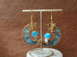 Sea Blue Mushroom Crescent Moon Dangle Earrings, Fairy Woodland Earrings, Blue Mushroom Aquamarine Moon Drop Shrooms Earrings, Jewelry Gift