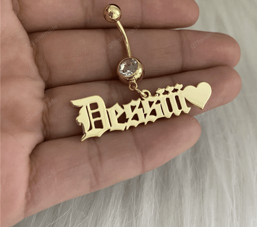 Personalized Belly Ring Nameplated with Two Name/Custom Body Jewelry/Stainless Steel Zircon Belly Button Ring/Gift for Women/Body Jewelry