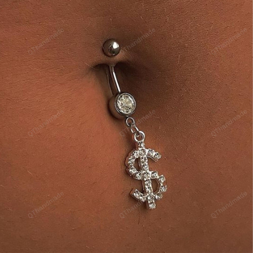 Rave Crystal Dollar Navel Ring/Custom Body Jewelry/Stainless Steel Zircon Belly Button Ring/Gift for Women/Piercing Jewelry For Woman