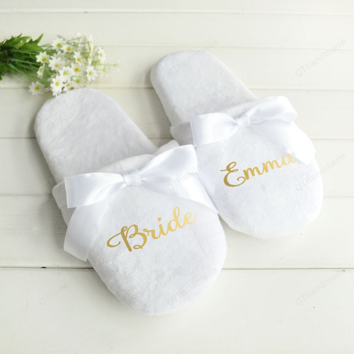 Personalized Wedding Slippers With Lace/Bride Slippers/Bridesmaid Gifts/Custom Print Shoes/Bachelorette Party Favors/Wedding Gift/Couple Gift