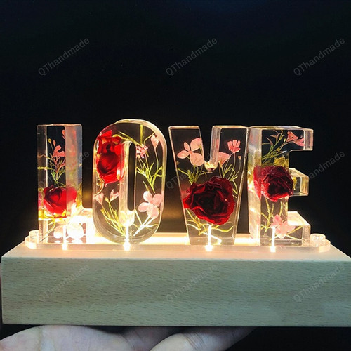 Customized A To Z Letters Dried Flower Wood Night Light/Creative Romantic Table Lamp/Gift For Couple/ Kid Birthday Gift/Couple Gift