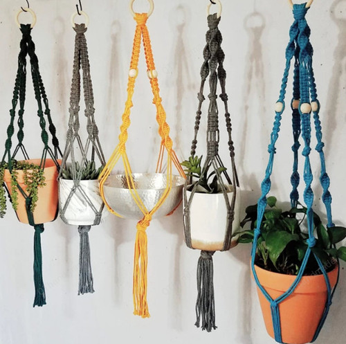 Colourful Boho Macrame Plant Holder Hand Woven 100% Cotton Flower Pot Hanger Hanging Basket For Indoor Plants Bonsai Home Decor