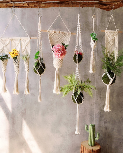 Hanging Baskets Handmade Plant Holder Macrame Plant Hanging Flowerpot Net Hanger for Wall Decoration Hanging Planter Home Decoration