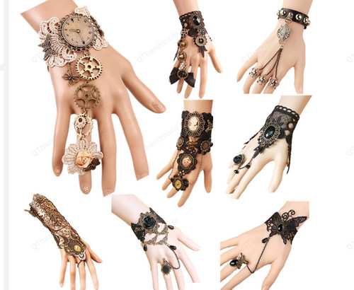 1PC 15 Styles Sexy Vintage Steampunk Gloves, Gothic Black Lace Gloves,Cosplay Accessories,Gift For Her,Wrist Cuff Gear Gloves, Lace Handwear