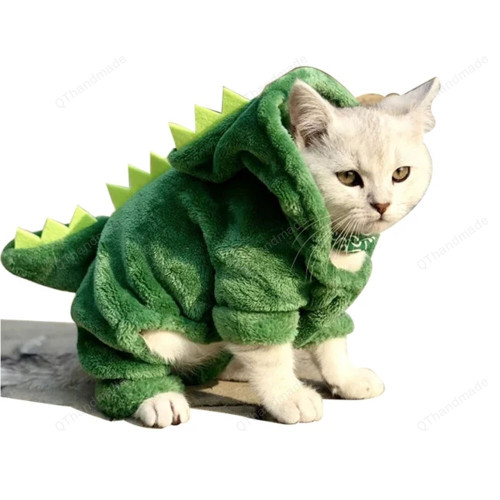Cute Dinosaur Cat Dog Puppy Pet Costume Clothes, Winter Warm Cat Coat Hoodie, Small Dog Kitten Clothing, Funny Dino Copslay Costume Clothes
