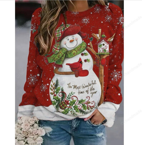 Christmas Snowman Snowflake 3D Print Sweater, Y2K Casual Long Sleeve O Neck Pullover Sweatshirt, Xmas Snowflake Sweater, Xmas Gift