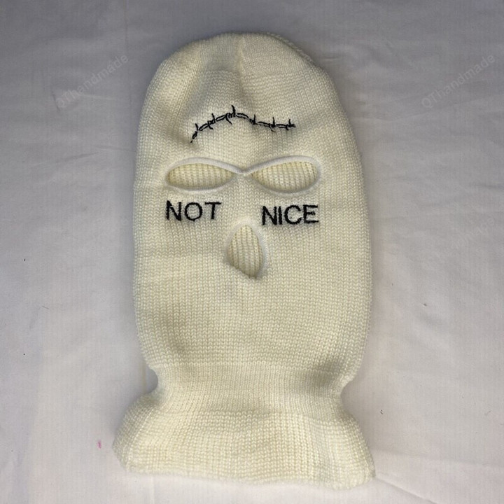 Ski Mask Embroidery Not Nice Balaclava Full Face Cover/3 Holes Army Tactical Cs Winter Hat/Windproof Knit Beanie Bonnet Cap/Couple Beanie