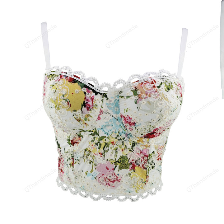 Sexy Summer Palm & Floral Print Push Up Bralet Women's Bustier Bra Cropped Tops/Sweet Youth Printed Cotton Tops/ Floral Corset Top/Valentine's Gift