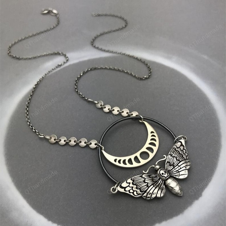 Moon Phase Luna Moth Pendant Necklaces For Women Wedding Party Fashion Jewelry Chain Statement Necklace Gifts Female Bijoux