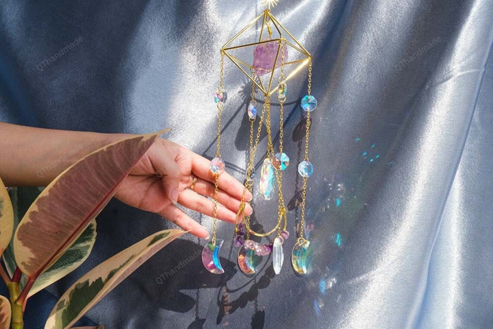 Luxury Royal Geometric Amethyst Quartz Crystal suncatcher/Hanging Prism/Rainbow Maker/Lightcatcher/Car charm accessories/ornaments hanging