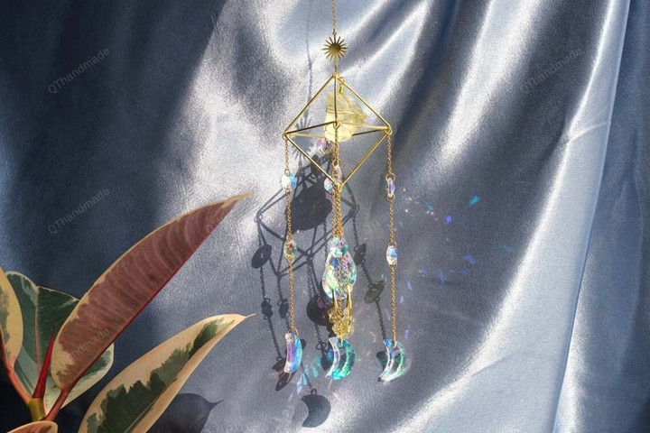 Luxury Royal Geometric Lemon Quartz Crystal suncatcher/Hanging Prism/Rainbow Maker/Lightcatcher/Car charm accessories/ornaments hanging