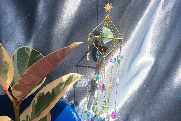 Luxury Royal Geometric Aventurine Quartz Crystal suncatcher/Hanging Prism/Rainbow Maker/Lightcatcher/Car charm accessories/ornaments hanging