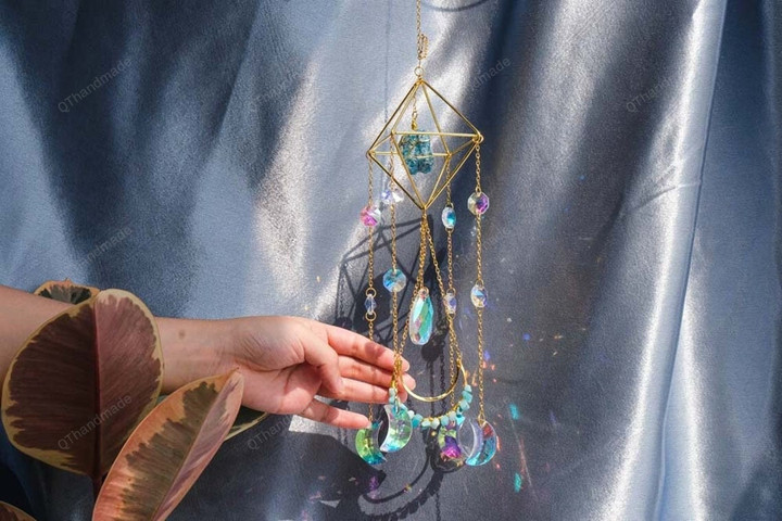 Luxury Royal Geometric Amazonite Quartz Crystal suncatcher/Hanging Prism/Rainbow Maker/Lightcatcher/Car charm accessories/ornaments hanging