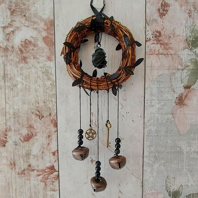 Black Obsidian WITCHES PROTECTION Hanging/Wicca Decoration Altar Witchcraft Door bell Wicca/witchy decor/negative energy removal/Wicca Decor