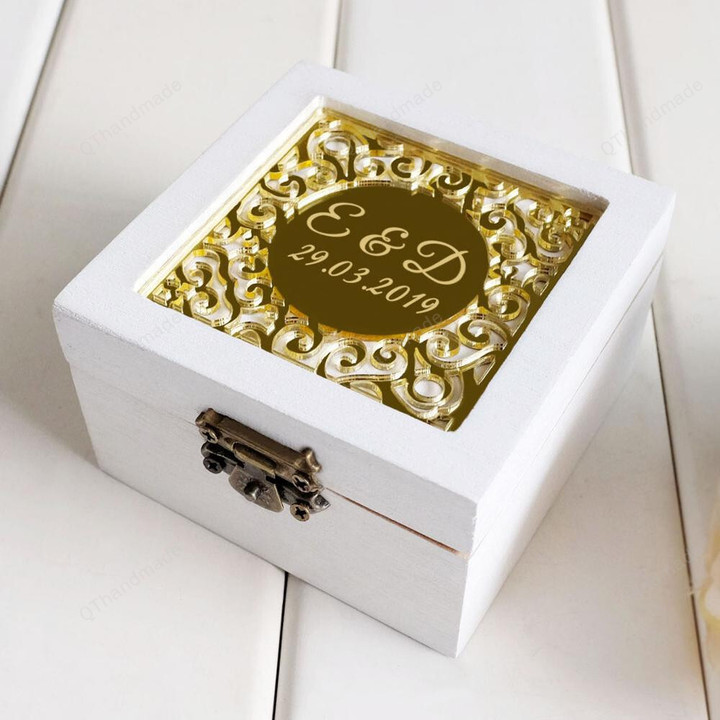 New Personalized Ring Box/Rustic Shabby Chic Wedding Ring Holder/Pillow Ring Bearer Box/Wedding Gift/Keepsake Box/Couple Gift