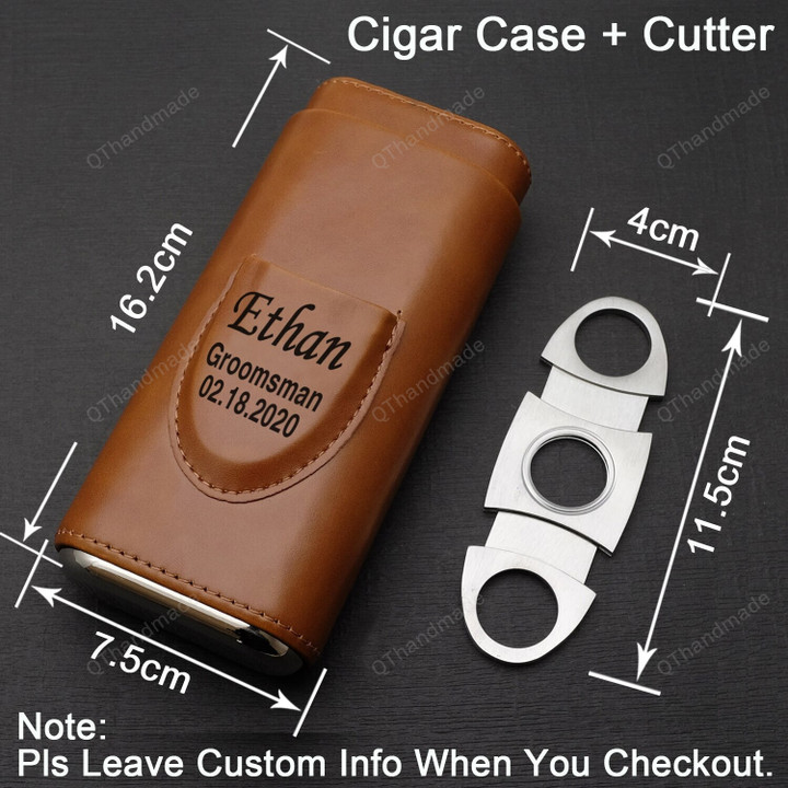Cigar Case With Cutter Personalized Travel Cigar Case/Engraved Cigar Holder/Groomsmen Gift/Humidor Box/Cigar Accessories For Him/Father's Day