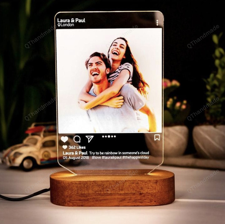 Instagram Style Photo Custom Led Lamp Photo & Text /Personality Night Light /Valentine Gifts/ 3 Colors Light Bedroon Decoration/Gift For Her