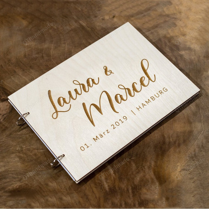 Wooden Wedding Guest Book/ Mr Mrs Guestbook/ Engraved Name and Date/ Wedding Signature Book /Custom Wedding Accessories
