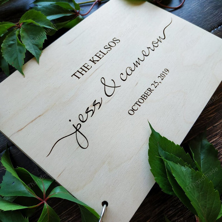 Custom Wooden Guest Book, Engraved Rustic Wedding Album, Ideal Personalized Gift For Wedding/ Anniversary Engagement Gift