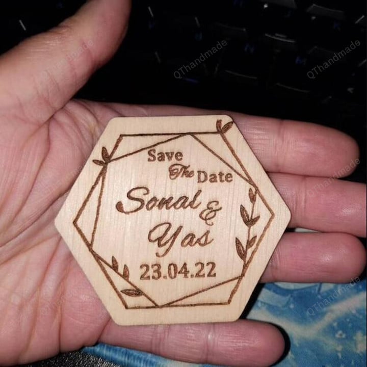 Wedding Rustic Save The Date (Thank You) Wood Magnets, Hexagon Custom Wooden Magnets, Birthday Wedding Gifts For Guests Party