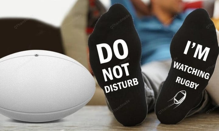 Do Not Disturb, I am watching rugby Letter Socks/Women Men Funny Unisex Printed Happy Cotton Couple Socks/Valentine Day gift for BoyFriend