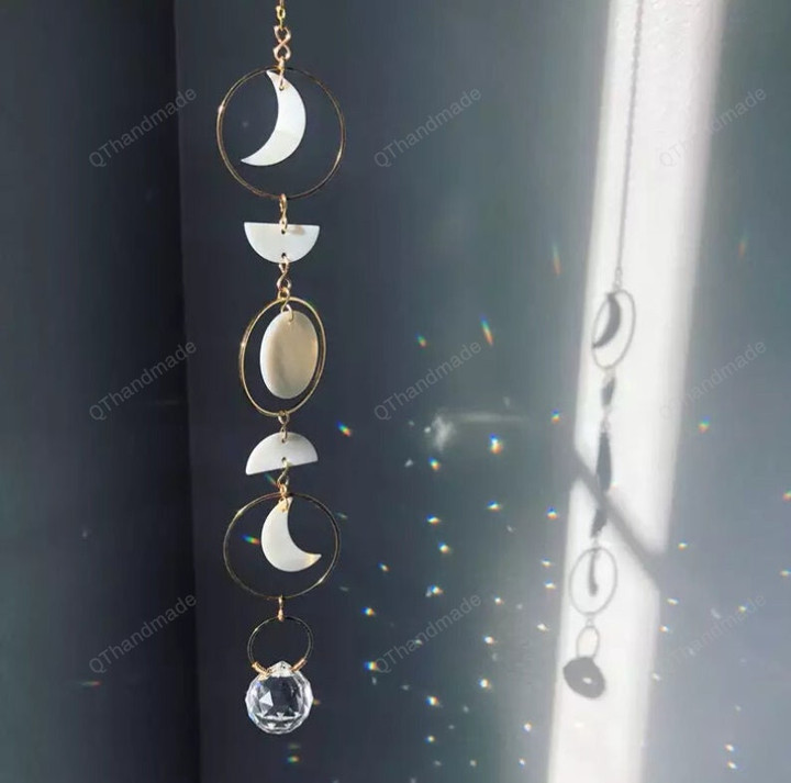 Pearl witchy crystal moon Suncatcher/Hanging Prism/Rainbow Maker/lightcatcher/Car charm accessories/ornaments/negative energy removal