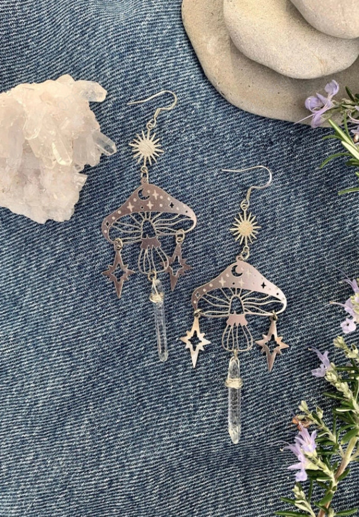 Celestial Mushroom Earrings, Fairy Jewelry, Hypoallergenic, Wanderlust Jewelry/Statement Earrings/Witch celestial earrings/Goddess Earrings