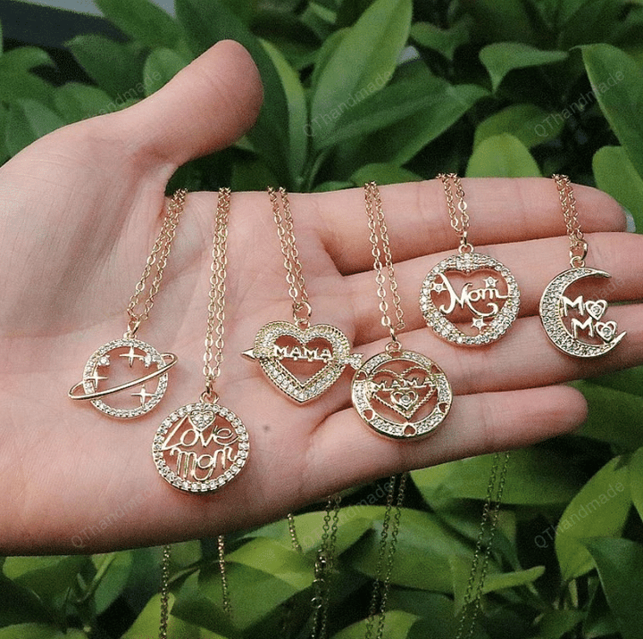 10Pcs Women Charm Love Heart Star Round Pendant Gold Necklace / White Crystal Zircon Collares /Mother's Day Gift / Jewelry Accessories