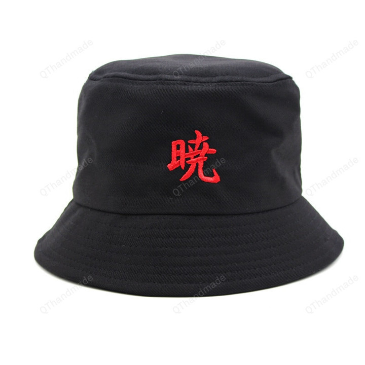 Anime Akatsuki Bucket Hat, Summer Fisherman Cap, Anime Embroidered Cap, Otaku Gift