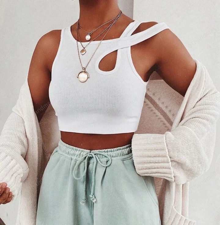 Sleeveless Summer White Womens/ ank Top Bandage Hollow Out Ribbed Crop Tops Tees / Fashion Fitness Mini Vest / Women's summer tops