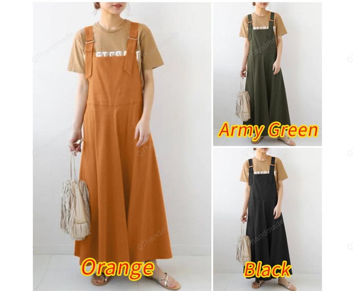 Casual Overalls Backless Midi Vestidos Dress/Spaghetti Strap Dress/Women Button Solid Robe Dress/Summer Beach Clothing/Gift For Her