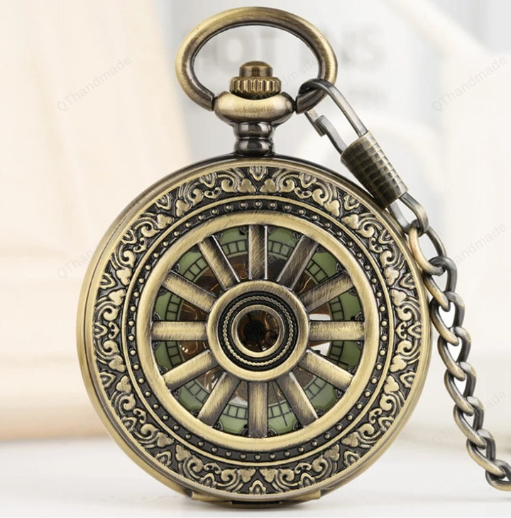 Hollow Gear Design Luminous Mechanical Pocket Watch Hand-Winding Steampunk Pocket Waist Chain Antique Watch Gifts for Men/Best man gifts