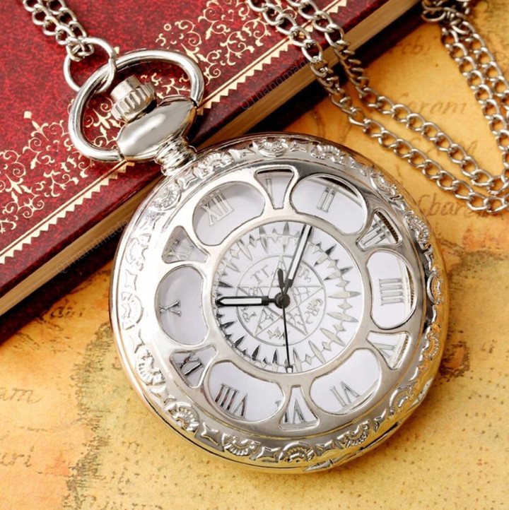 Luxury Silver Hollow Cover Password Code Design Quartz Pocket Watch Necklace Pendant Gift Timepiece with 80cm-30cm Chain/Best man Gifts