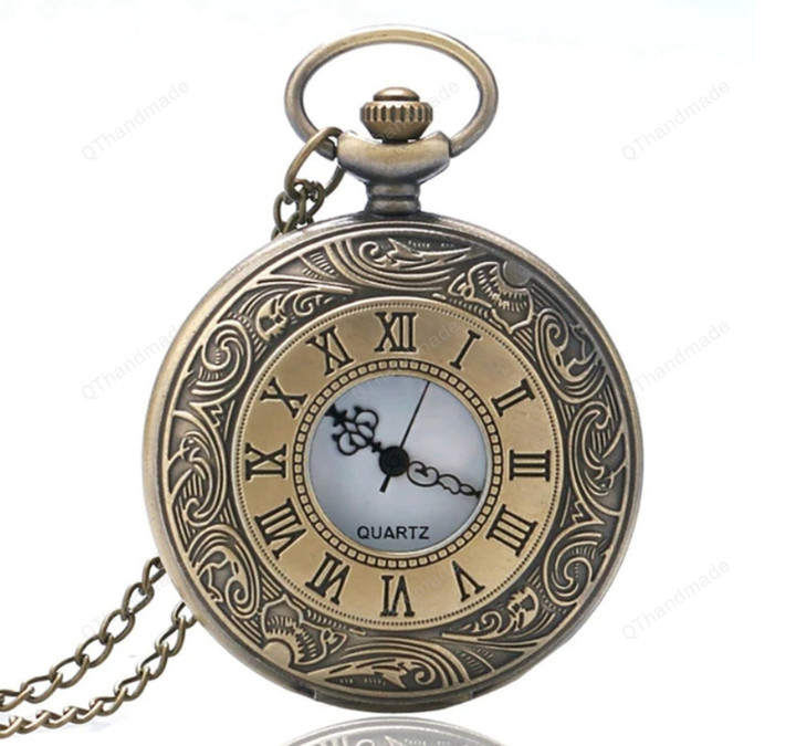 Vintage Bronze Roman Number Necklace Quartz Pocket Watch/Chain Pendant Birthday Christmas Jewelry Gifts/boyfriend gift ideas/Valentine gifts