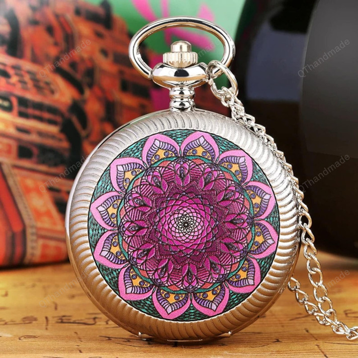 Bohemian Gold Shell Flower Design Turntable Pocket Watch Time to Run Lucky Necklace Rotating Pendant 80cm Chain Jewelry Clock/Best Gifts
