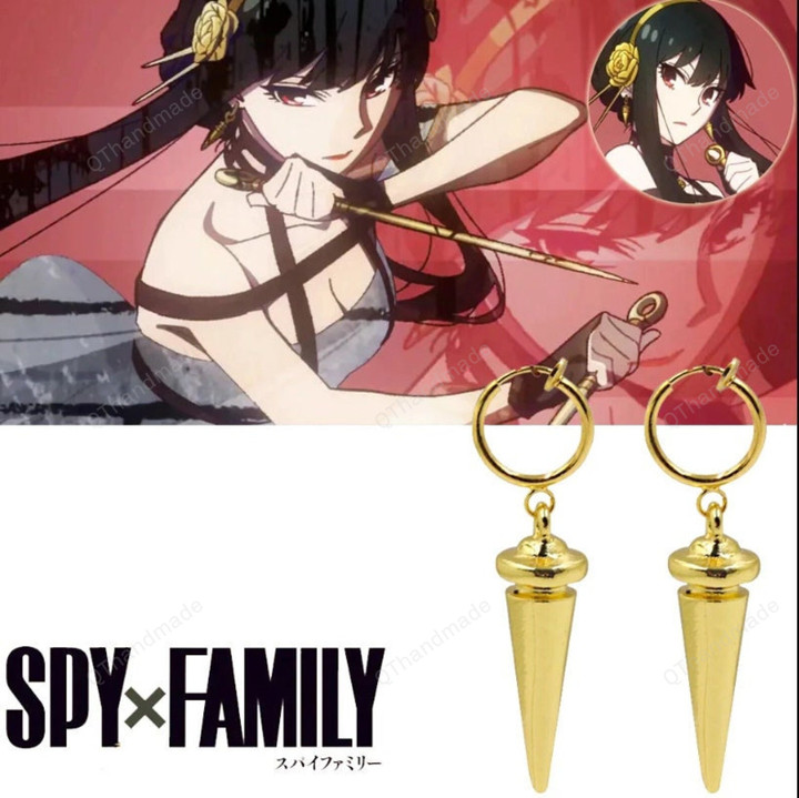 SPY×FAMILY Earrings Yor Forger Cosplay Gold Tapered Pendant Ear Clip Earring For Women Jewelry Accessories/Spy X Family Anya/Yor/Loid Forger