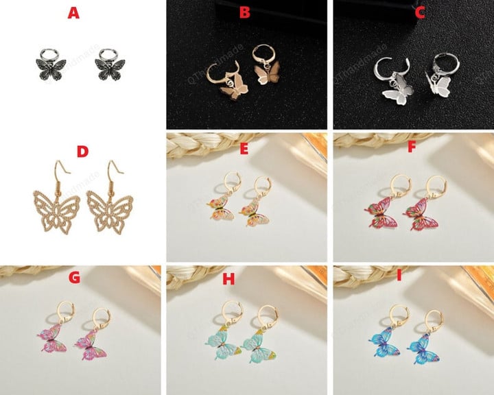 90s Butterfly Alloy Silver Color Hoop Earrings, Gothic Butterfly Earrings, Jewelry Gift, Bontical Animal Earrings Earrings, Summer Earrings