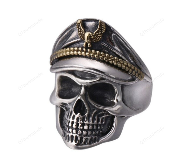 Retro Officer Skull Rings for Men Women Punk Hip Hop Rock Skeleton Trendy Ring Jewelry Gifts Adjustable/Statement Ring/Boho Gothic Goth Ring