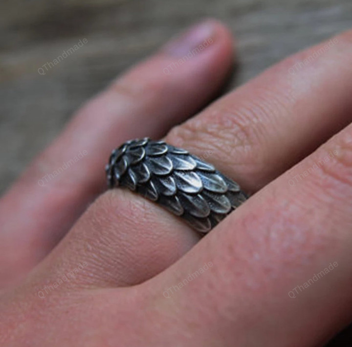 Dragon Ring Silver Feather Ring/Boho Bohemian Jewelry/Gothic ring/Gothic Alternative Jewellery/Dark Jewellery/Streetwear Ring, Cool Ring