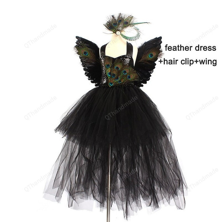 Fancy Peacock Feather Girl Pageant Tutu Dress with Wing Kids Deluxe Peacock Tutu Costume Dress Party Halloween Clothes/Baby Girl/Party Dress